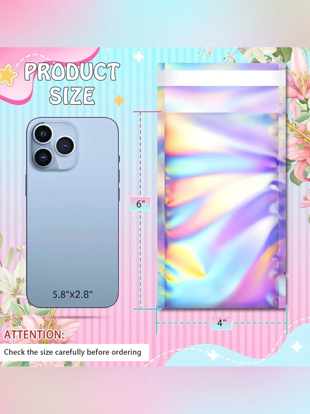 Source Unknown Iridescent Holographic Resealable Bags - Rainbow Silver 25 pack